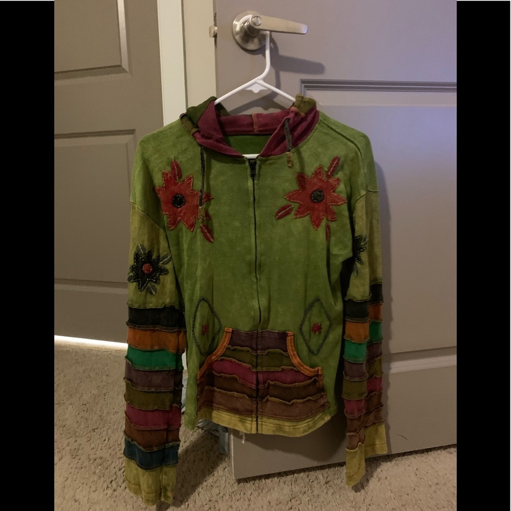 Embroidered zip up sweater